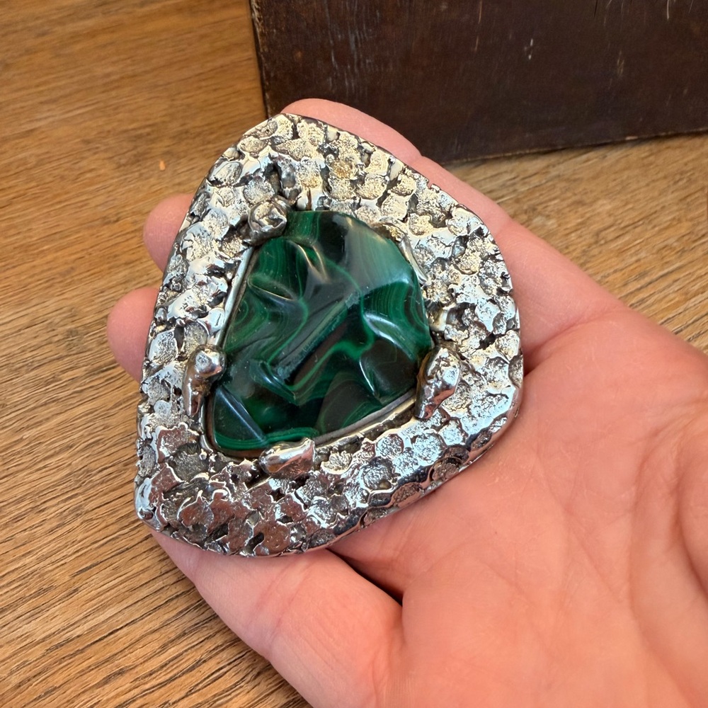 Malachite face handmade belt buckle stone Artesian